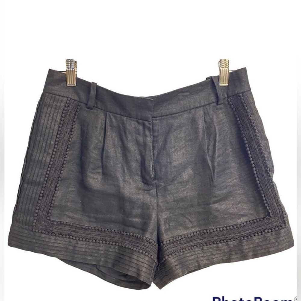 J. Crew Black 100% Linen Pleated Casual or Dress Shorts w Pom Details EUC sz 6